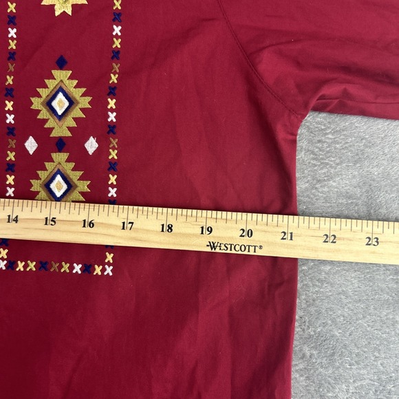 Bechamel Blouse M Red Native American Embroidery Metal‎ Indian Head Buttons VTG - Picture 7 of 13